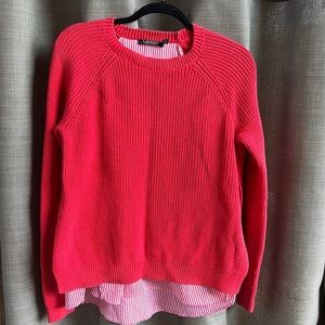 Lauren Ralph Lauren pink knit sweater with pink and white striped faux shirt